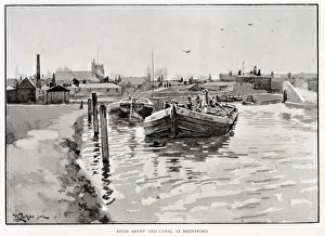 Joins Prints: Barges on the river Brent and the canal to which it joins. Date: circa 1880