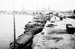 Barges Prints: Barges on the river, Dresden, Germany, probably 1870s