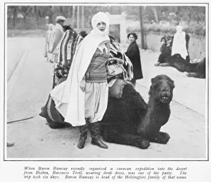 Algiers Gallery: Baroness Troil in Arab dress with a camel, Biskra, Sahara