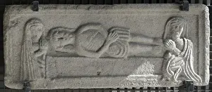 Tombstone Prints: Bas-relief depicting Jesus, the Virgin and Saint John - tomb