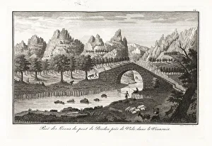 Basalt prism columns at Bridon bridge, near Vals, France, 18th c