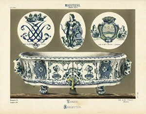 Mermaids Collection: Basin and plates from Moustiers, France