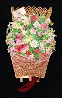 Assorted Gallery: Basket of assorted flowers on a cutout greetings card
