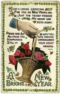 Images Dated 1st March 2012: Basket of flowers on a New Year postcard