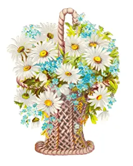 Basket of flowers on a Victorian scrap