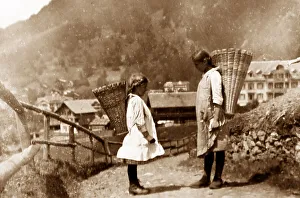 Two basket girls, Wengen, Switzerland, 1920s
