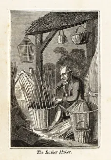 Weaver Prints: Basket maker weaving a basket from willow