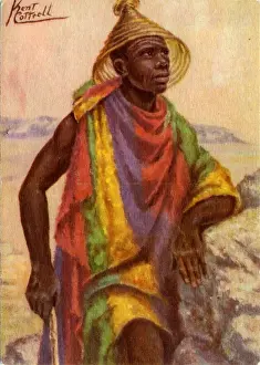 Basutu African Tribeman in Native Clothing