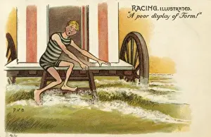 Scared Prints: Bather afraid to take a dip - Comic postcard