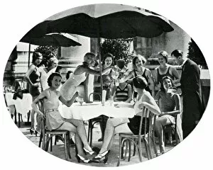 Bathers at the rooftop pool of the Piccadilly Hotel