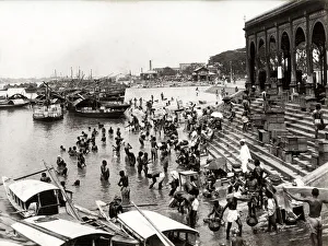 Calcutta Prints: Bathing ghat on the Hooghly River Calcutta, India