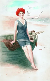 Bathing girl on boat