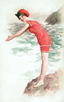 Bathing girl diving