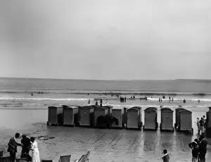 Bathing huts on the beach at Newquay, Cornwall