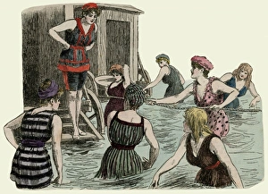 Images Dated 13th January 2012: Bathing machines been rolled into the sea