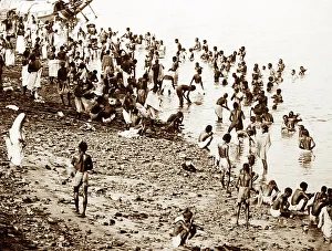 Bathing in the River Ganges, India, Victorian period