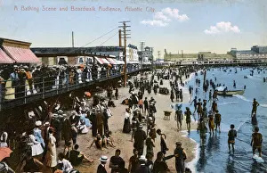 Bathing Scene and Boardwalk Audience - Atlantic City, USA