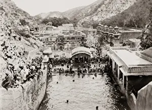 Bathing, swimming, India, circa 1890