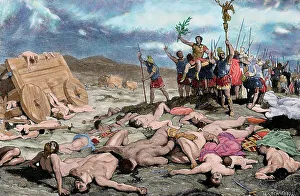 Marius Prints: The Battle of Aquae Sextiae, 102 BC. Engraving. Colored