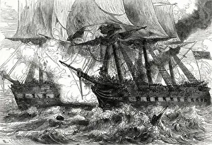 Frigate Prints: Battle of Boston Harbour between the British Royal Navy frigate HMS Shannon