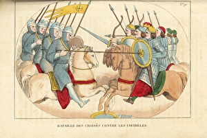Battle between crusaders and infidels, 12th century Battle between crusaders and infidels, 12th century