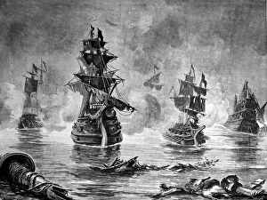 Images Dated 7th July 2004: Battle between the English Fleet and Spanish Armada, 1588