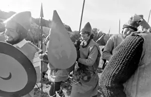 Battle of Hastings re-enactment. With cross-gartered jeans and dyed sackcloth doublets