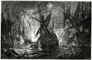 Flames Prints: Battle of the Nile (Battle of Aboukir Bay), Egypt, a naval battle between the British