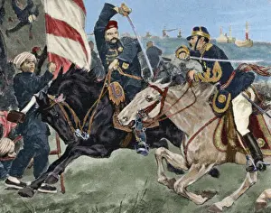 Qing Prints: Battle of Ping-Yang, 1894. Engraving. Colored