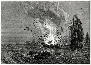 Explosion Gallery: Battle of Portland between English and Dutch ships, off the Isle of Portland in