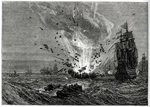 Explosion Gallery: Battle of Portland between English and Dutch ships, off the Isle of Portland in