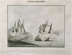 Lithography Prints: Battle of Trafalgar (1805). The French ship Bucentaure