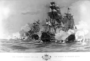 The Battle of Trafalgar, H. M. S. Victory breaks the line