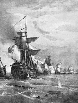 19 Century Prints: Battle of Trafalgar (October 21, 1805). Engraving, 1898