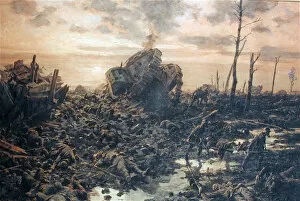 A battlefield scene at dusk Western Front