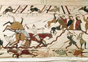 Textiles Collection: Bayeux Tapestry. 1066-1077. Scene of the Battle