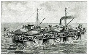 Bazin's Roller Boat Steamer on wheels crosses Channel