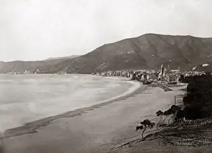 The beach at Alassio, Italy, circa 1890