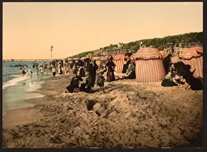 Trouville Prints: The beach at bathing time, Trouville, France