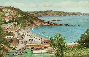 Looe Prints: Beach and cliffs from Hannafore, Looe, Cornwall