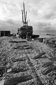Pebble Gallery: Beach fishing boat, Dungeness, Kent