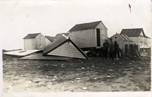 Morayshire Prints: Beach Hut Gale Damage, Thought to be Lossiemouth, Morayshire