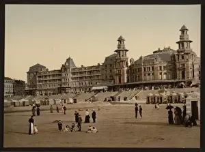 The beach and Kursaal, (i. e. Cursaal), Blankenberghe, Belgi