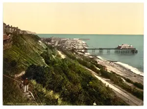 Folkestone Prints: The beach and pier, Folkestone, England