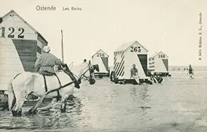 A beach scene from Ostend, Belgium - Bathing huts on wheels