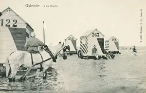 A beach scene from Ostend, Belgium - Bathing huts on wheels