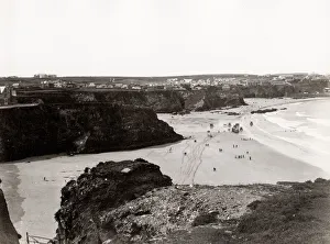 Seashore Prints: Beach and sea at Newquay, Cornwall, England