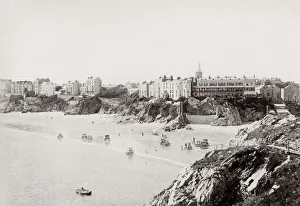 Beach and shore at Tenby, Wales, c. 1880 s