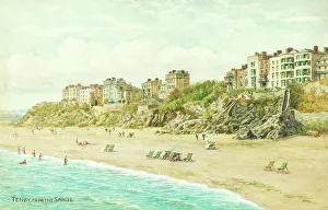 Deckchairs Prints: Beach at Tenby, Pembrokeshire, South Wales