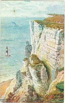 Stamped Collection: Beachy Head view down the cliffs to the sea and lighthouse